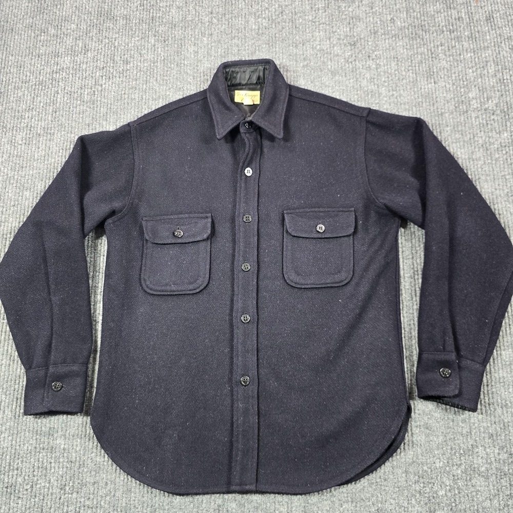 Vintage Fox Knapp Wool Shirt Jacket Mens Medium Blue USA Made Workwear 1950s